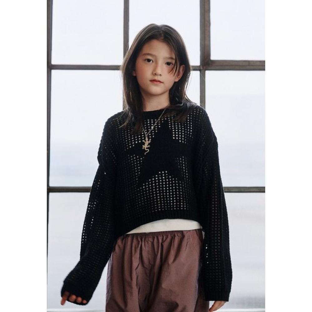 Bluetail Black Star Jacquard Mesh Crop Knit Aaa4sw01bk