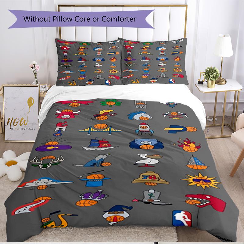 3pcs Duvet Cover Set (1*Duvet Cover + 2*Pillowcase, Without Core), NBA basketball Print Soft All‑Season Bedding Set, Home Bedroom Decor Gift