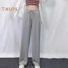 Женские повседневные брюки с эластичной кулиской и высокой талией, широкие длинные брюки, однотонные тонкие брюки для отдыха