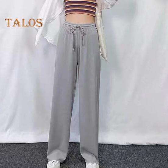 Женские повседневные брюки с эластичной кулиской и высокой талией, широкие длинные брюки, однотонные тонкие брюки для отдыха