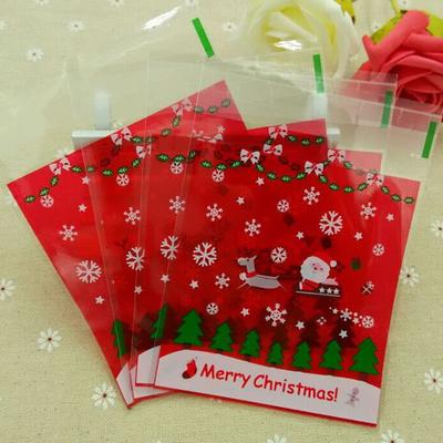 Самоклеящиеся пластиковые подарочные пакеты на Рождество. 100 шт