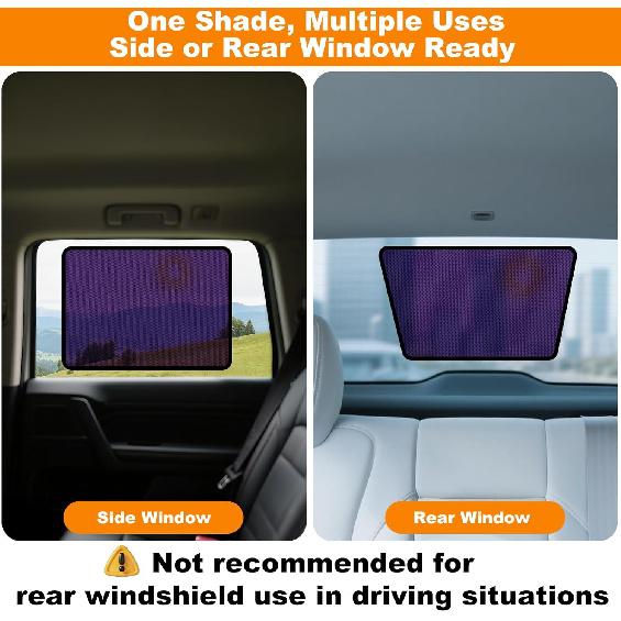 Square Baby Car Window Shades For Rear Side Windows - 2 Pack Easy Stick Rear Side Window Sun Shade That Stay In Place, Glare & UV Blocker Car Window