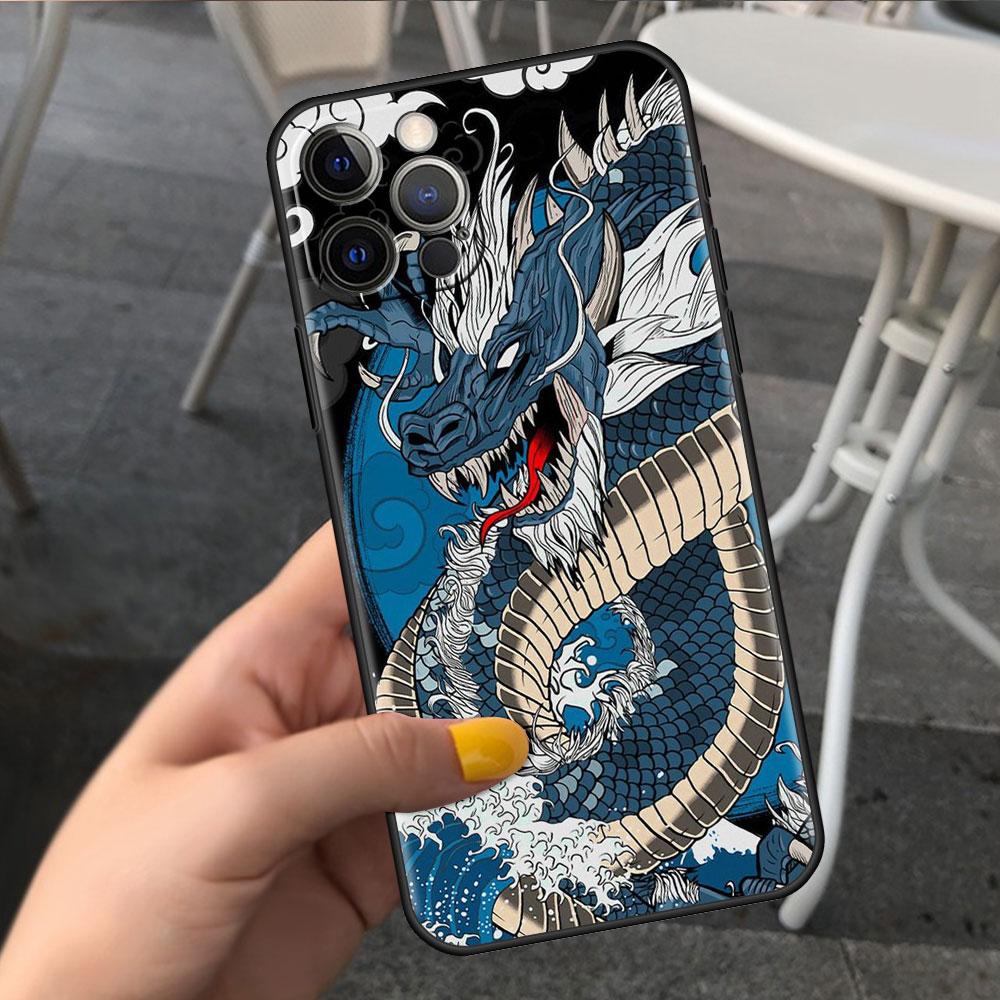 Чехол для Apple iPhone 14 11 13 7 12 Pro 7 XR XS Max 8 Plus 6 14Pro черный мягкий чехол для телефона Funda Fashion китайский винтажный дракон