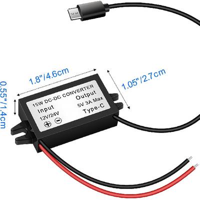 Понижающий DC-DC преобразователь 12В/24В в 5В 3А 15Вт, водозащищенный USB Type-C адаптер питания для Raspberry Pi 4, телефона, автомобиля, понижающий регулятор напряжения