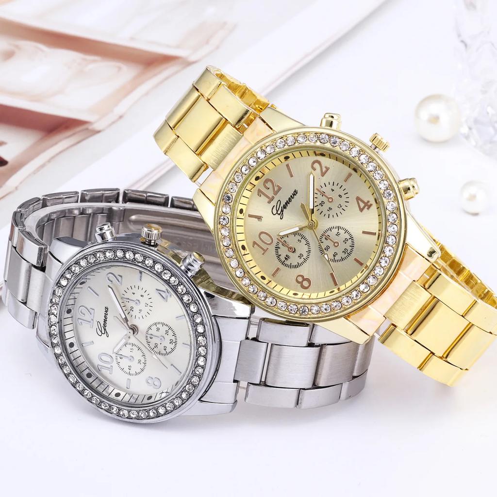 Luxury Women Watch Golden Rhinestone Fashion Women Quartz Watch Analog Wristwatch Lady's Gold Stainless Steel Bracelet Clock