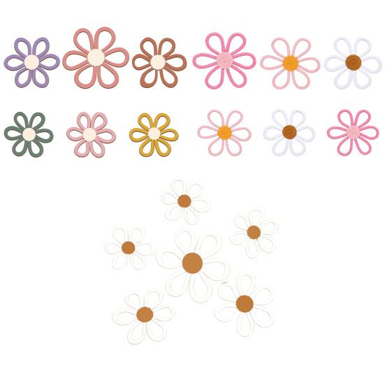 6Pcs/Set Bohemia Flower Wall Hanging Ornament Decoration Farmhouse Rustic Wooden Floral Wall Art Home Office Living Room Bedroom Wall Decoration