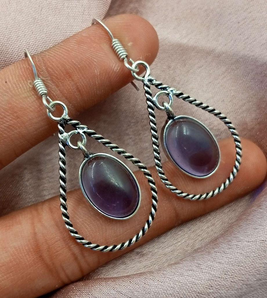 Аметист Драгоценный камень Стерлинговое серебро 925 пробы с покрытием Серьги-крючки Ювелирные изделия NST-J2H4602