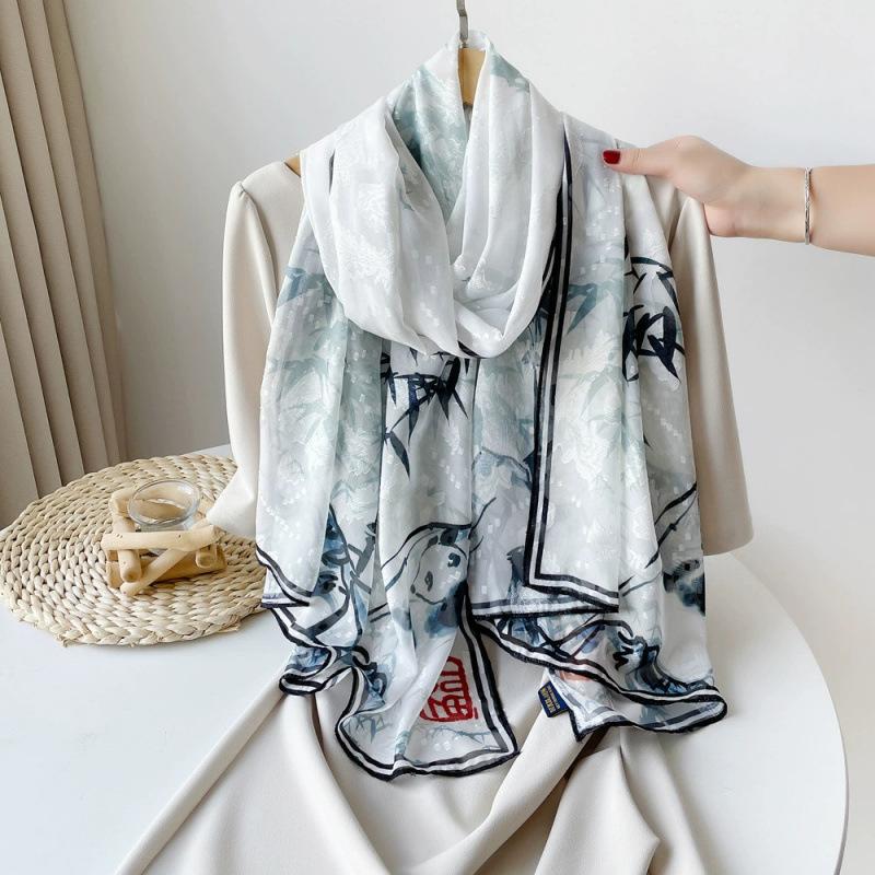 Chinese Elements Flower Cut Silk Scarf for Women Phoenix Print Shawl Light Luxury High-end Gauze Scarf Wedding Souvenir Scarf