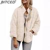 BITCED Solid Colour Stand Collar Cotton Coat - Women's Loose Fit Long Sleeve Pocket Jacket