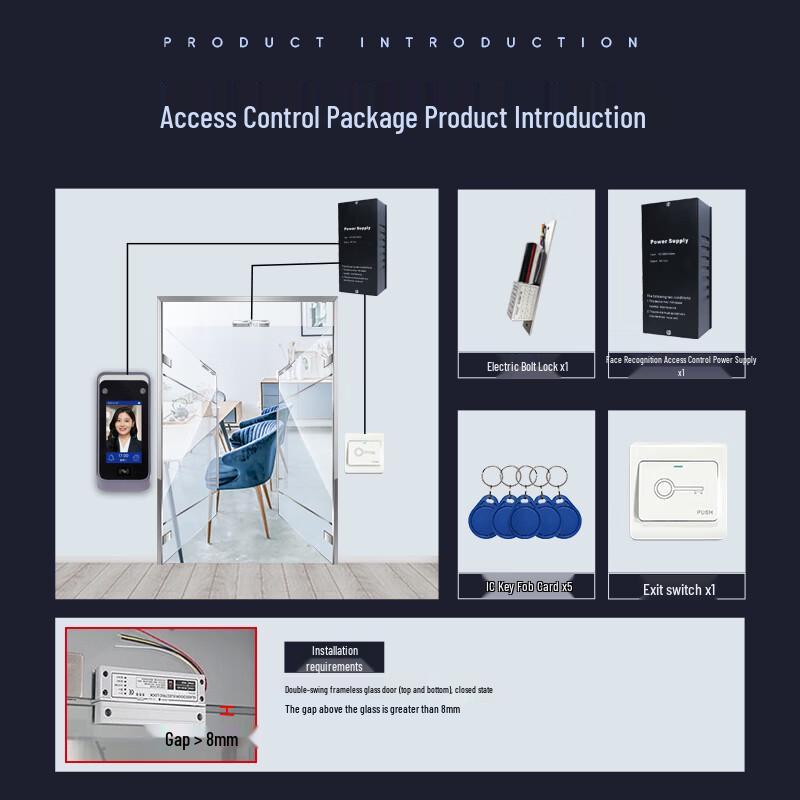 Realand F207T12 Face Recognition Access Control Kit for Double Frameless Glass Doors CN plug (adapter included)