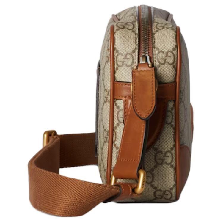 Gucci Кожаная сумка через плечо с эмблемой GG, Extra Mini, мужская, бежевая и темно-коричневая 821216-FAED3-9786