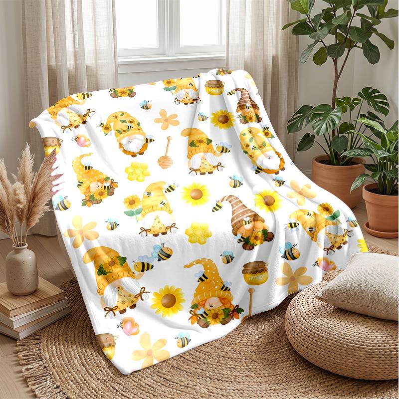 Garden Gnomes Among Sunflowers Theme blanket Lightweight Warm Flannel Blanket Decorative Throw Blanket for Home Decoration