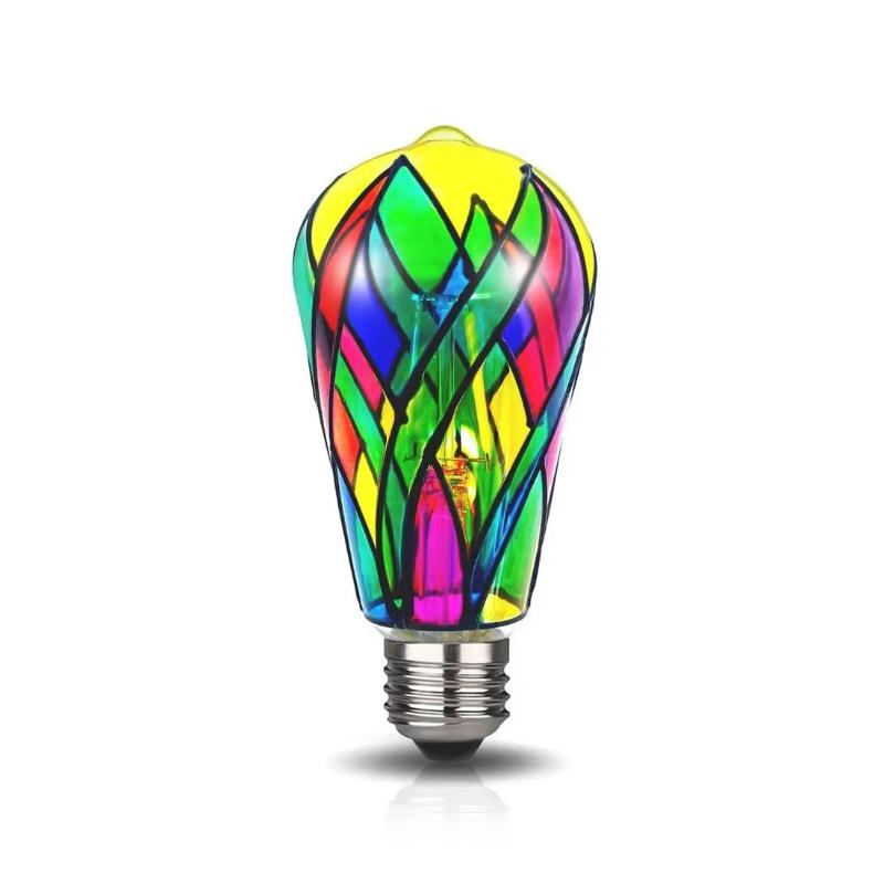 Лампочка из витражного стекла 4 Вт St64 Светодиодная лампочка Расписное стекло Цоколь E26 Мозаичный ночник Домашний декор Романтическая праздничная атмосфера