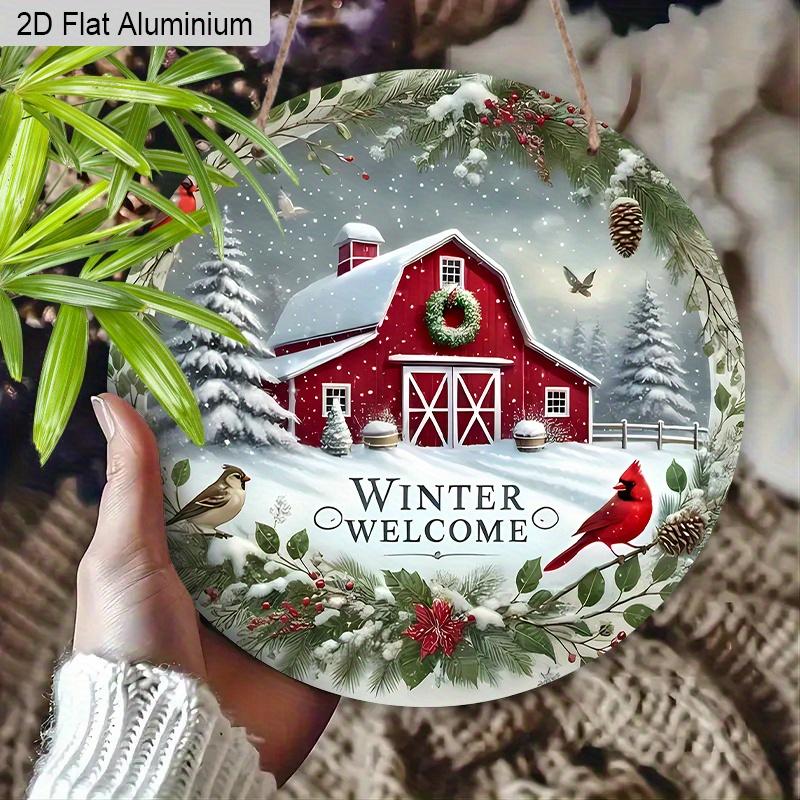2D Flat Aluminium Cardinal Christmas Welcome Sign - Warm Winter Figurine Ornaments - Ideal for Front Door, Wall, Porch, Window Decor - Ideal