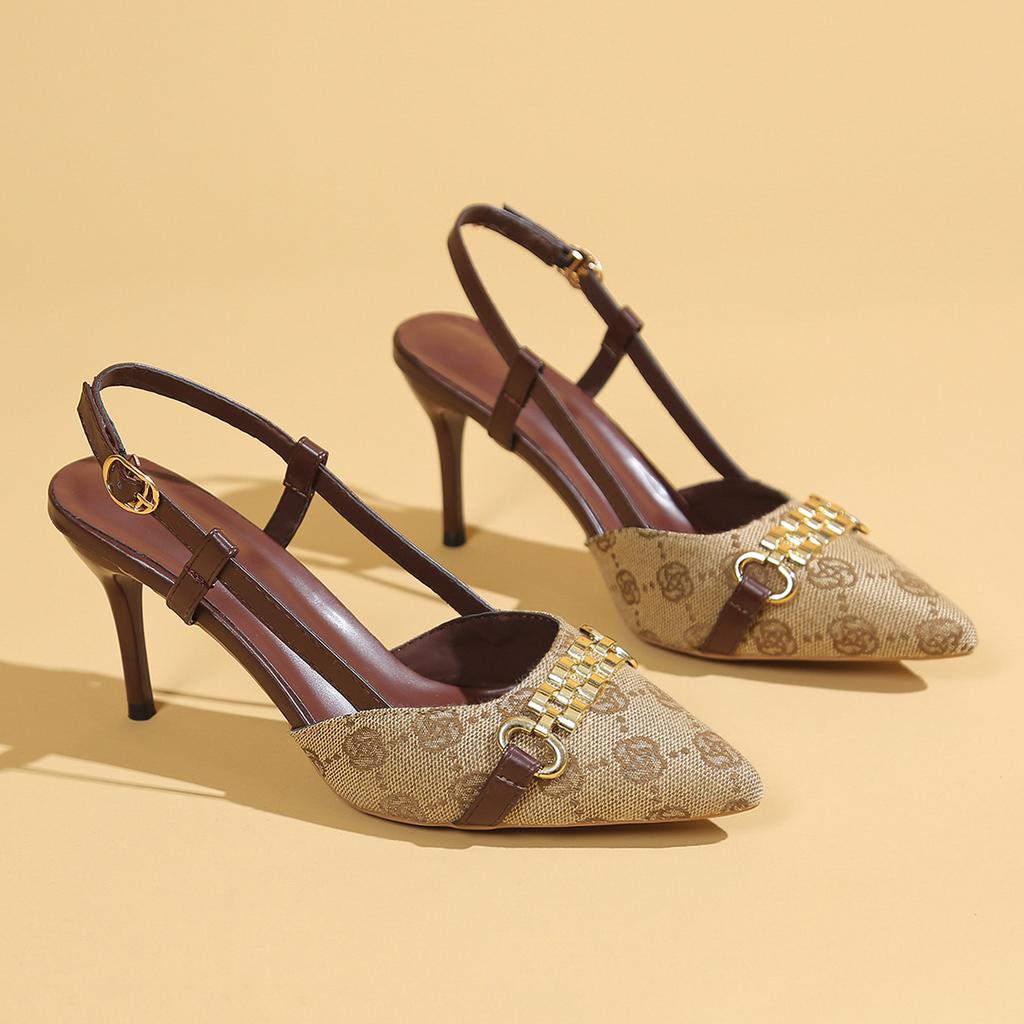 Босоножки Баотоу женские новые тонкий каблук металлическая пряжка на ремешке с острым носком высокие каблуки пустые одинарные туфли