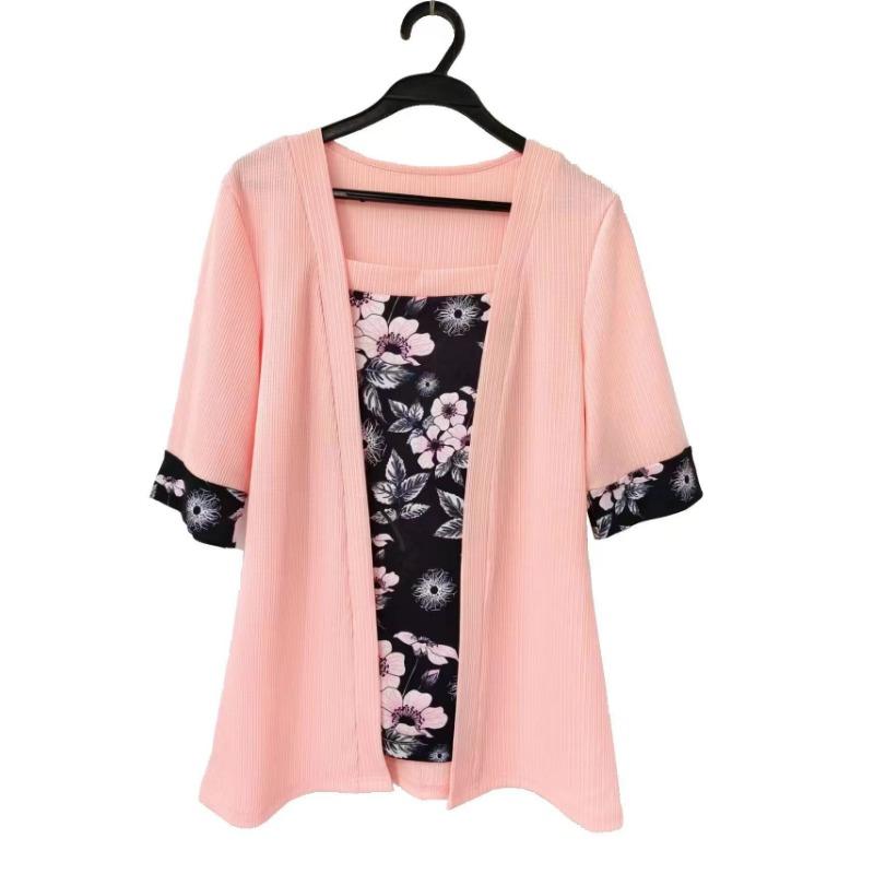 Летние осенние женские футболки Поддельные двухсекционные женские футболки с рукавом пять четвертей с принтом в винтажном стиле