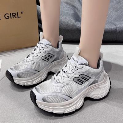 Весна/осень, белые туфли для папы на толстой подошве, женские, новый стиль, сетчатые, дышащие, ретро, легкие, увеличивающие рост, повседневные спортивные туфли