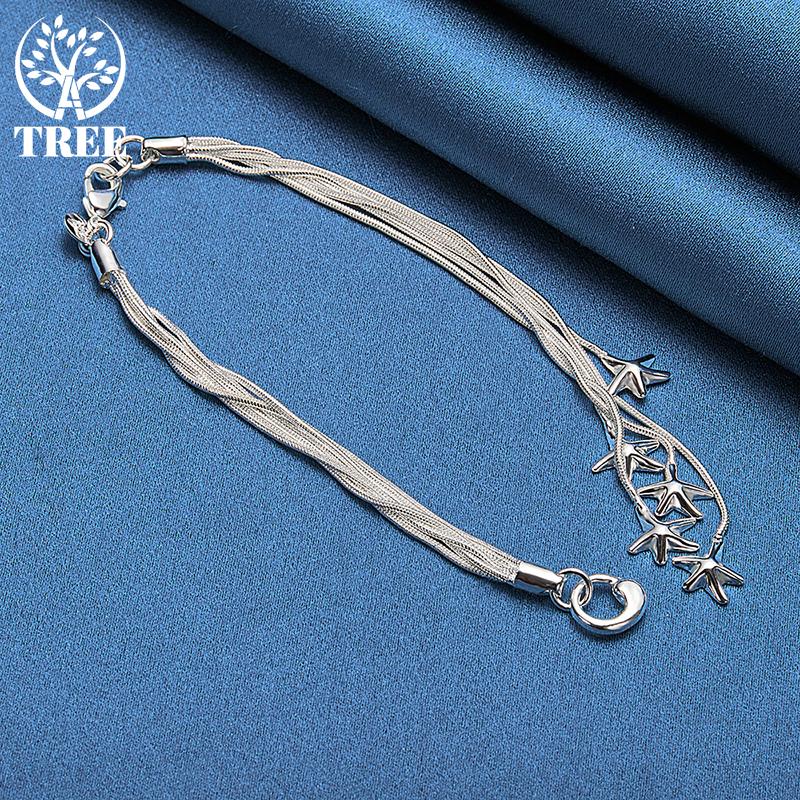 Ювелирные изделия-браслет-цепочка из стерлингового серебра 925 пробы с пятью твердыми звездами и змеями