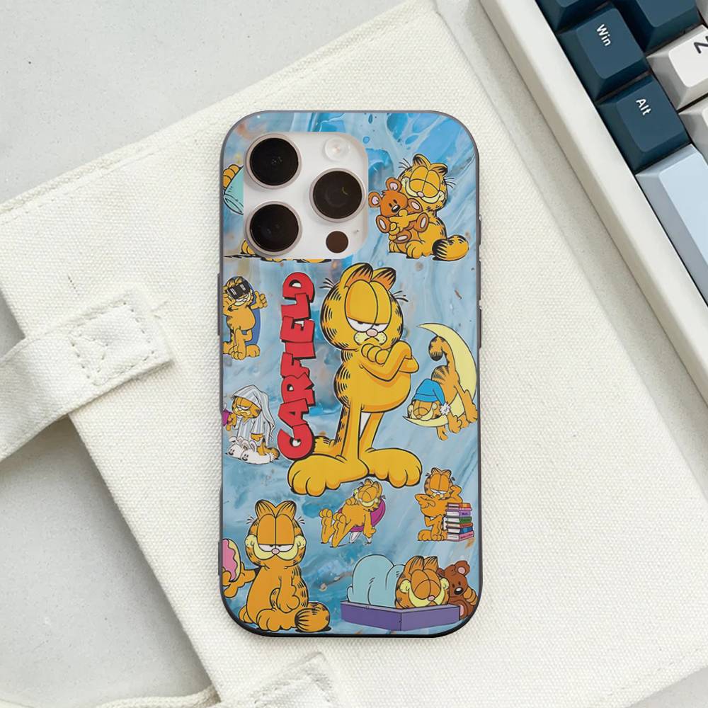 Милый Аниме Кот Гарфилд Чехол с Гофрированным Рисунком для IPhone 16E SE4 12 17 16 15 14 13 11 Pro Max Полосатая Крышка