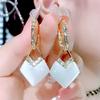 New Geometric Rhombus Luxury Opal Earrings Women's Fashionable Personalized Daily Accessories Party Zircon Birthday Gifts