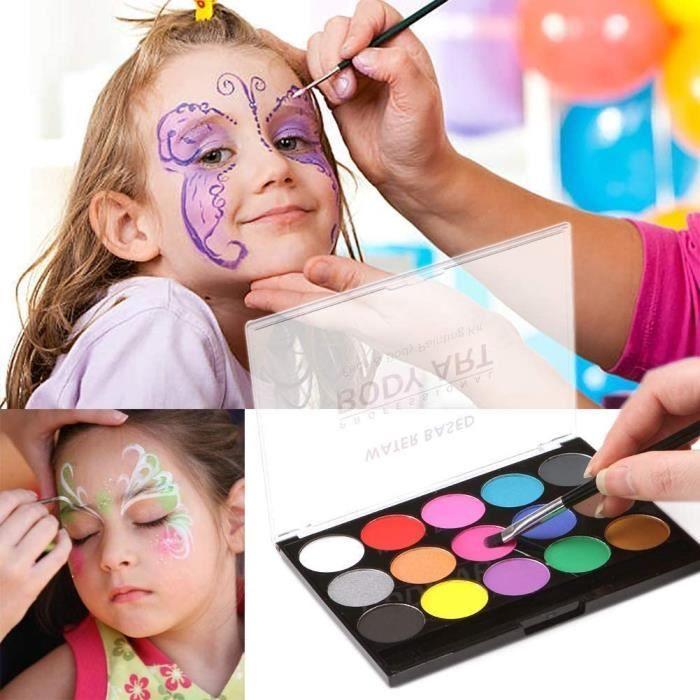 Kit de peinture corporelle - Non toxique - 15 couleurs - Lavable - Avec pinceau - Halloween