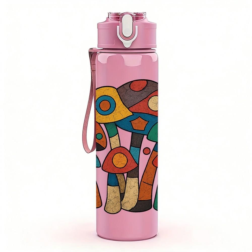 1PC Spotted Mushroom Forest Cluster 750ml Color Plastic Sports Water Bottle Leakproof Flip Straw Lid Suitable for Sports Office Home Use