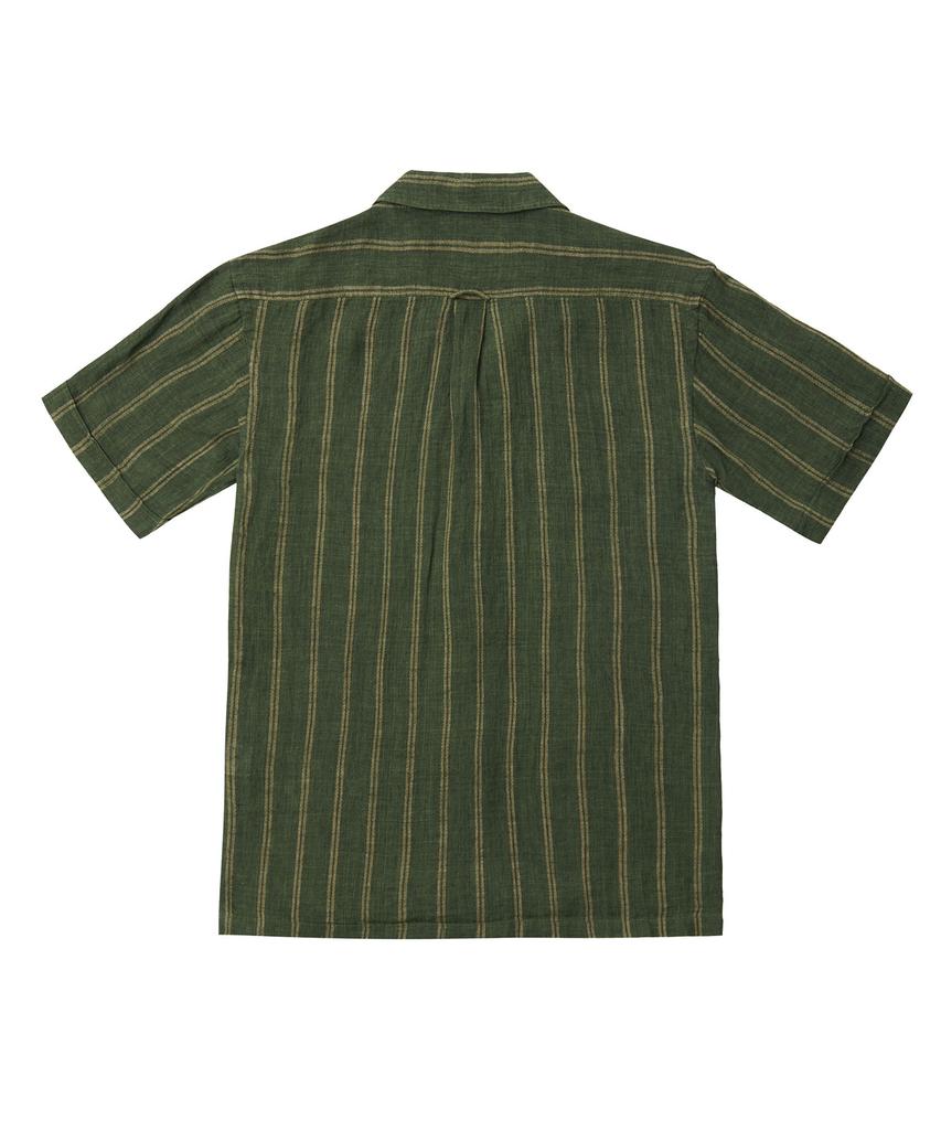 PRODESHIRT [Comfort] Vintage Linen Striped Camp Shirt (Olive)