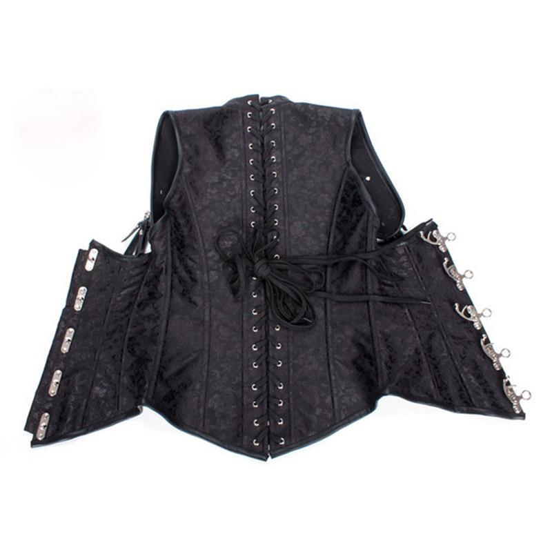 Черный корсет в стиле стимпанк, одежда для женщин, парча, готический, полный стальной костяной бюстье под грудью, сексуальный жилет