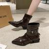 Модные женские сексуальные остроносые сапоги, ретро-сапоги на высоком каблуке, зимние новые модные дизайнерские ботинки «Челси» с заклепками, женские брендовые ботильоны