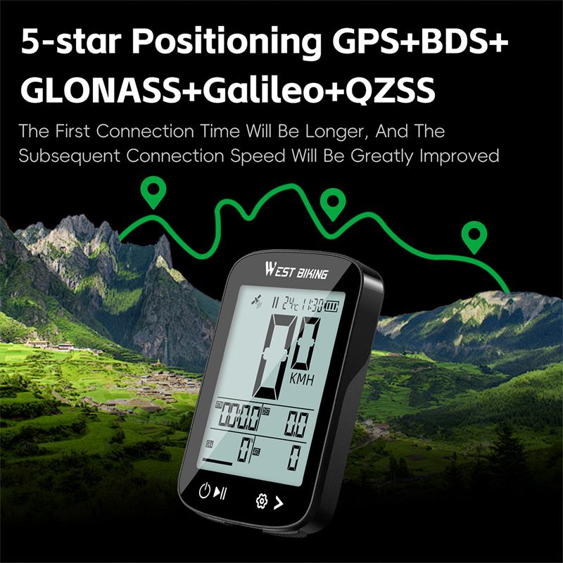 WEST BIKING Интеллектуальный GPS-велокомпьютер Большой экран Беспроводной спидометр для велоспорта IPX7 Водонепроницаемый Легкий велоодометр