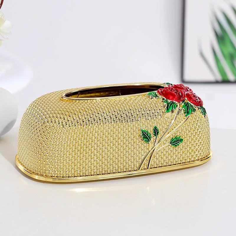 Luxury Rose Tissue Box for Home Living Room Restaurant Coffee Table Desktop Storage Light High Value Tissue Box