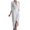 Women's 3/4 Sleeve V Neck Midi Sheath Bodycon Dress Formal Faux Wrap Cocktail Work Dress Office Business Outfit