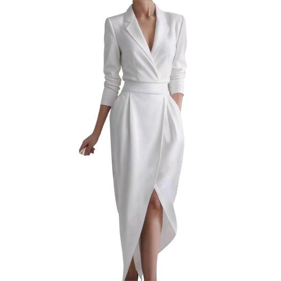 Women's 3/4 Sleeve V Neck Midi Sheath Bodycon Dress Formal Faux Wrap Cocktail Work Dress Office Business Outfit