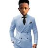 Boys Suit 2 Pieces Blazer Pants Double-Breasted Notch Lapel Jacket Slim Fit Casual Tuxedos For Wedding