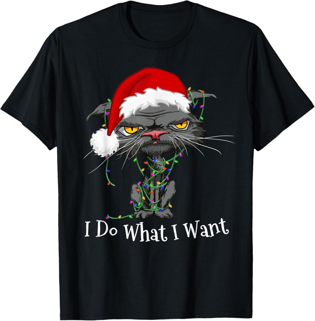 Cat Christmas Bored Cat I Do What I Want Christmas Lights T-Shirt