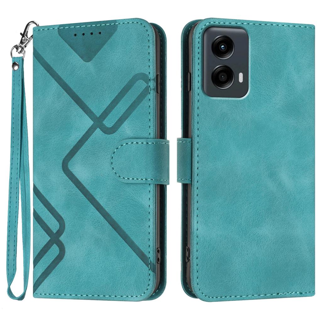 For Motorola Moto G Play 5G (2024)/Motorola Moto G 5G (2024) Wallet Case Line Imprinted PU Leather Phone Cover with Strap