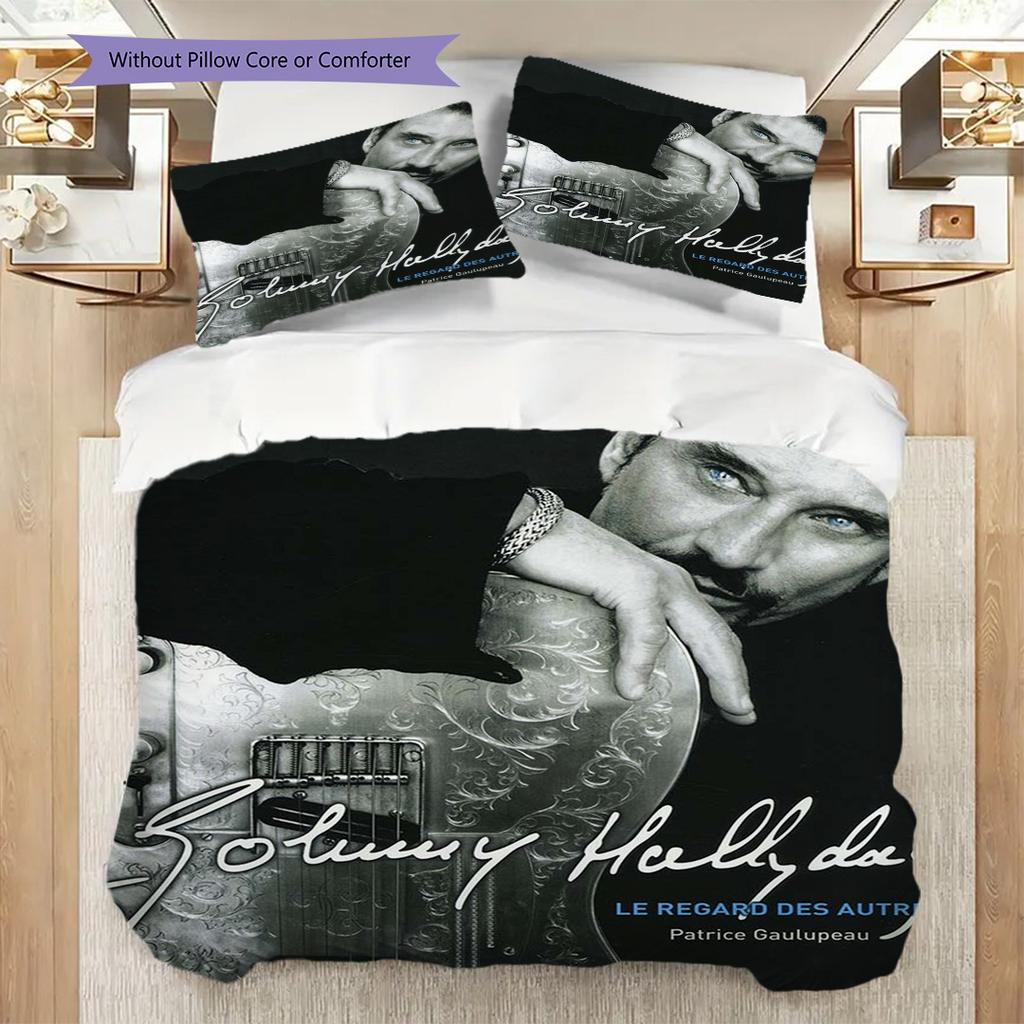 Johnny Hallyday Life Death Bedding (1 * duvet cover + 2 * pillowcase, without core) 2D Flat Christmas birthday gift Duvet cover and pillowcase
