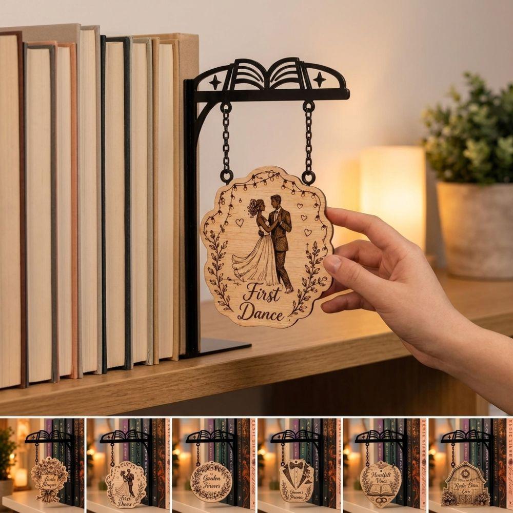 Wooden Tag Book Shape Metal Bookshelf Sign Rustic Reading Nook DIY Tag Holder  Bedroom