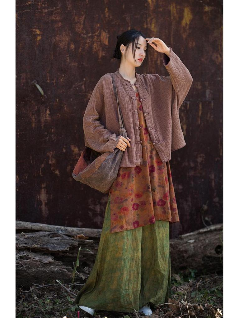Women's Spring Cotton Linen Jacket - Wrinkled Texture, Over-dyed, Distressed, Perfect for Home, Travel, Zen Meditation