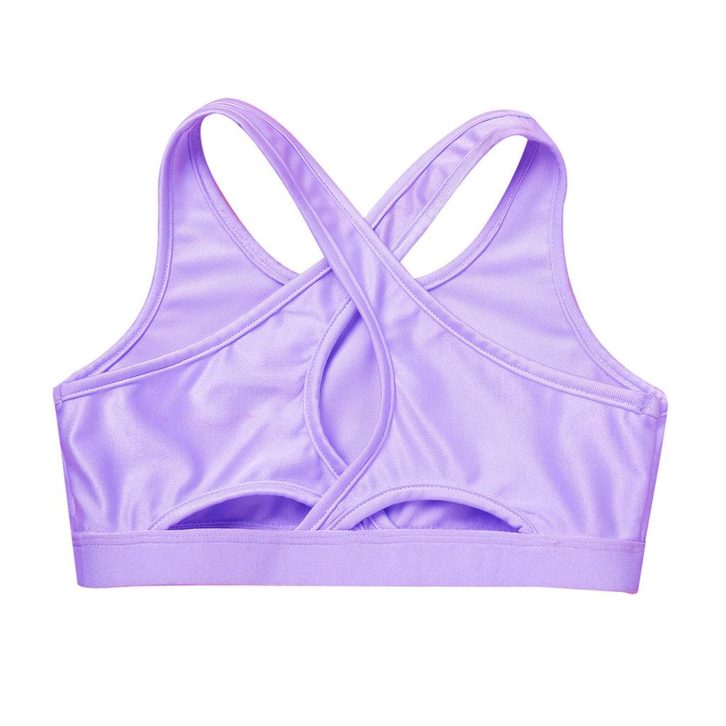 Kids Girls Dance Top Sport Cropped Top Vests Shoulder Straps Sleeveless Keyhole Back Shockproof Running Gym Yoga Sports Bra Top