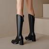 Обувь для женщин, модные, с острым носком, на толстом каблуке, женские, до колена, сапоги, зимние, теплые, коричневые, длинные сапоги