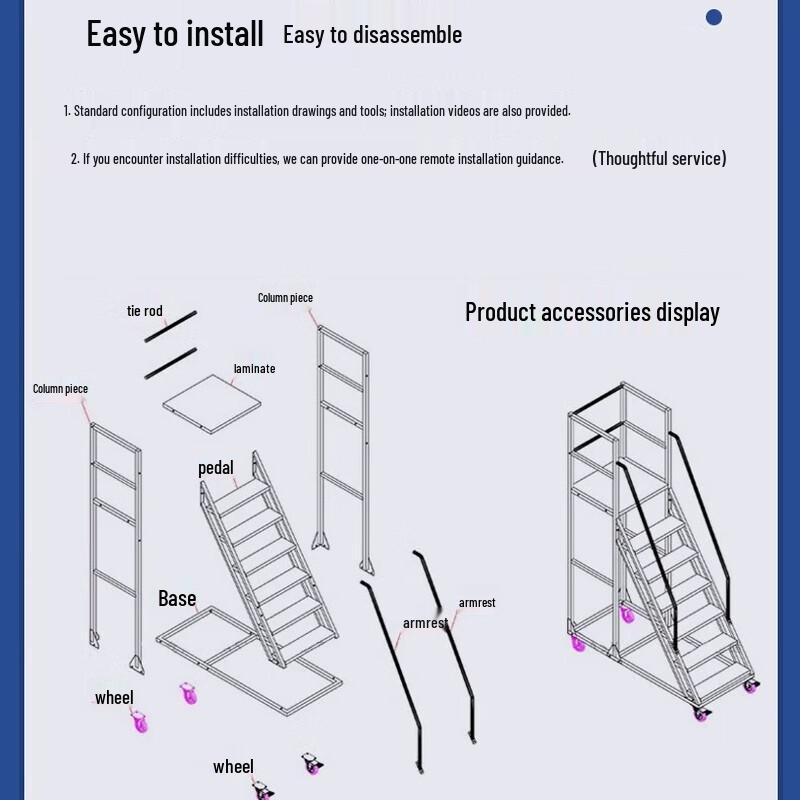1.0M Blue Mobile Warehouse Ladder
