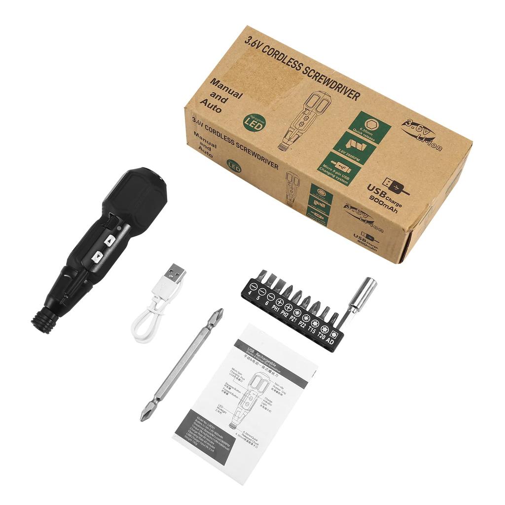 Electric Screwdriver Cordless Rechargeable Electric Screwdriver Set, Portable Automatic Home Repair Tool Kit with LED Light and USB Cable