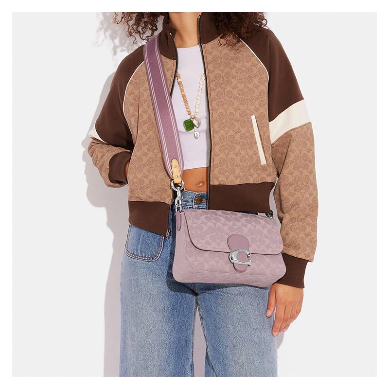 COACH Tabby 26 Letter Logo Logo Lock Classic Presbyopia Flap Chambray Denim and Leather Messenger Bag Crossbody Shoulder Bag Women's Pink