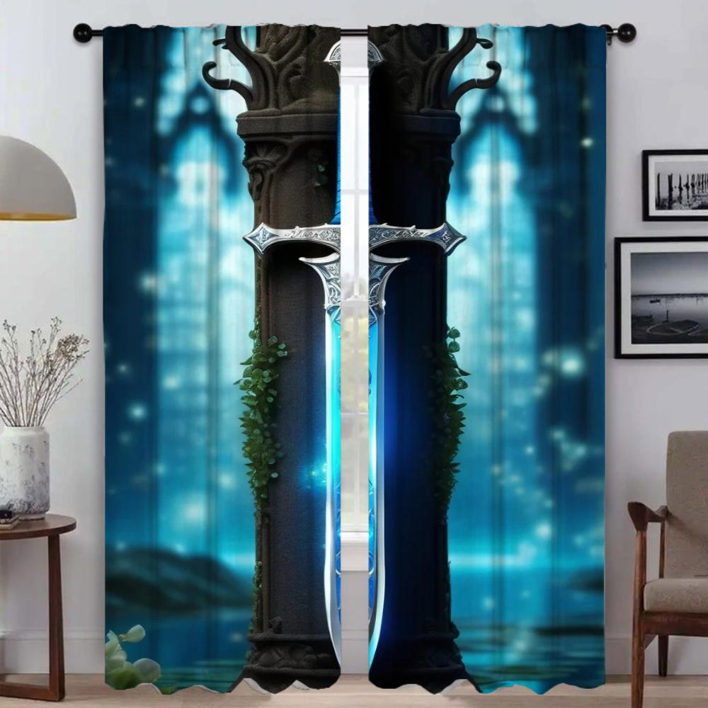 Домашний интерьер Шторы для камеры Мечи Оконные шторы для комнаты 2 Панельные жалюзи Разделение Хэллоуин Украшения Гостиная Кухня