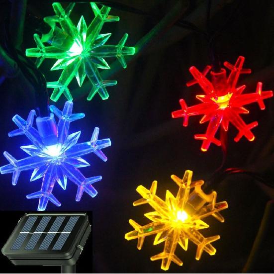 Solar Christmas Lights Outdoor Waterproof Decorations 20 Ft 30 LED Snowflake String Fairy Lights with 8 Lighting Modes for Wedding, Party, Tree,