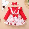 Newborn Baby Girl Long Sleeve Deer Tops+Bowknot Suspender Skirt+Headband Set