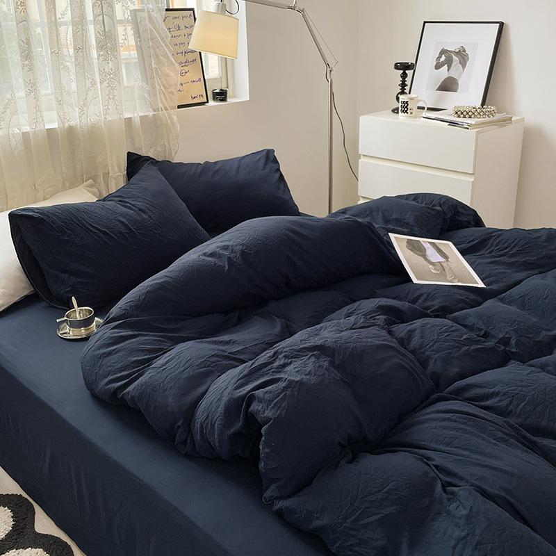 Простыня Пододеяльник Голый Сон Чистый Хлопок Набор из Четырех Предметов Стиранный Хлопок Мягкая Простыня Пододеяльник Однотонное Постельное Белье
