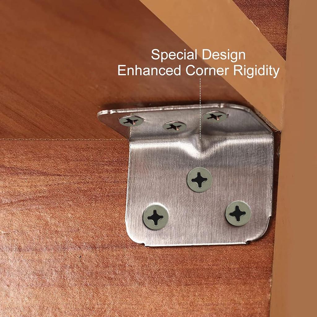 Stainless Steel Corner Bracket 90 Degree Joint Fastener Right Angle L Brackets Wood Furniture Cabinet Shelf Fixing Corner Braces