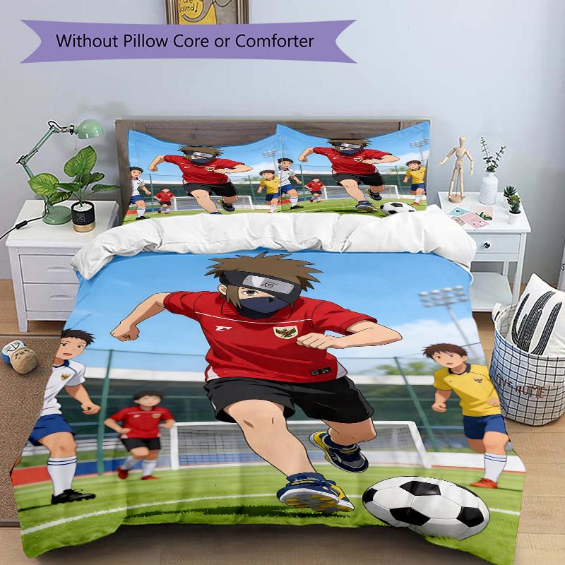 3pcs Soccer Hero Bedding Set, Includes One Quilt Cover and Two Pillowcases, Bedroom and Guest Room Decoration. T7231195